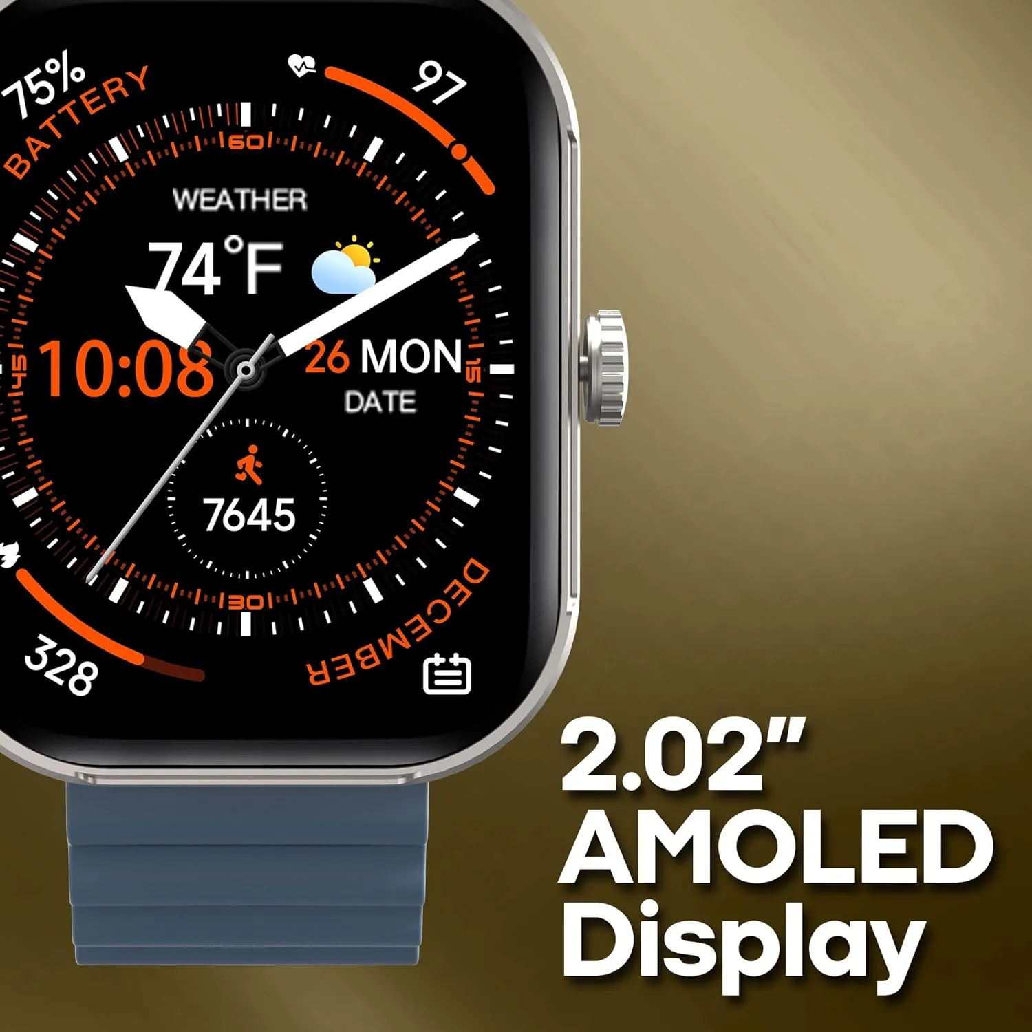 3Plus MEGA Smartwatch with 2.02" AMOLED Screen/Answer & Make Calls/Sleep Monitoring/Heart Rate/100  Workout Modes/Quick Reply/iOS and Android
