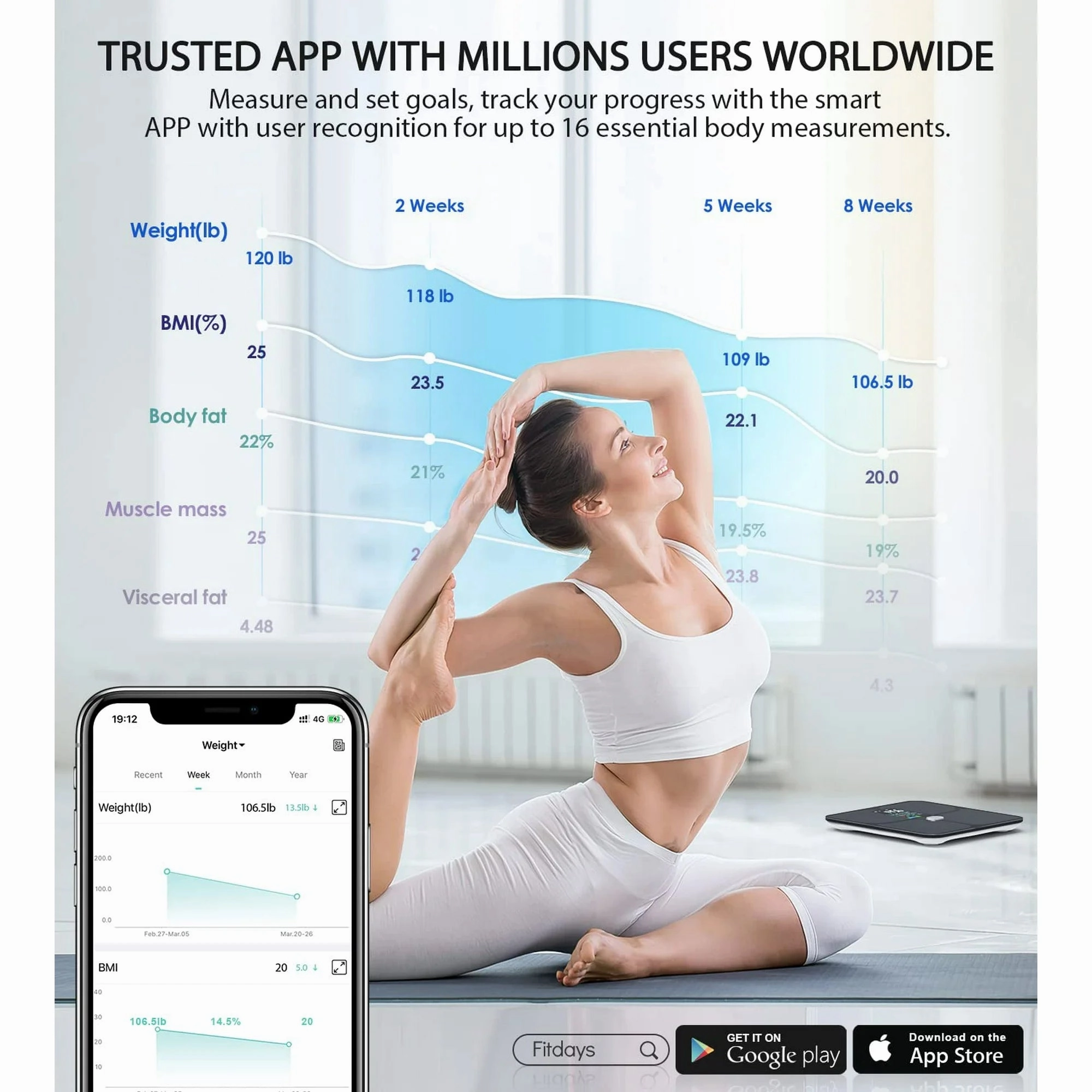 ABLEGRID A-SCALE-X-JD Smart Digital Bathroom Scale for Body Weight and Fat, Rechargeable Weight Scale with 16 Body Composition Metrics BMI, Heart Rate, Baby Mode, 400lb, Black