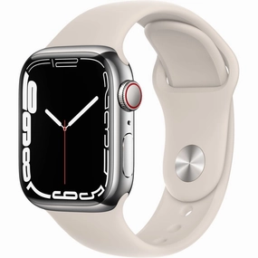 Apple Watch Gen 7 Series 7 Cell 41mm Silver Stainless Steel - Starlight Sport Band MKHE3LL/A
