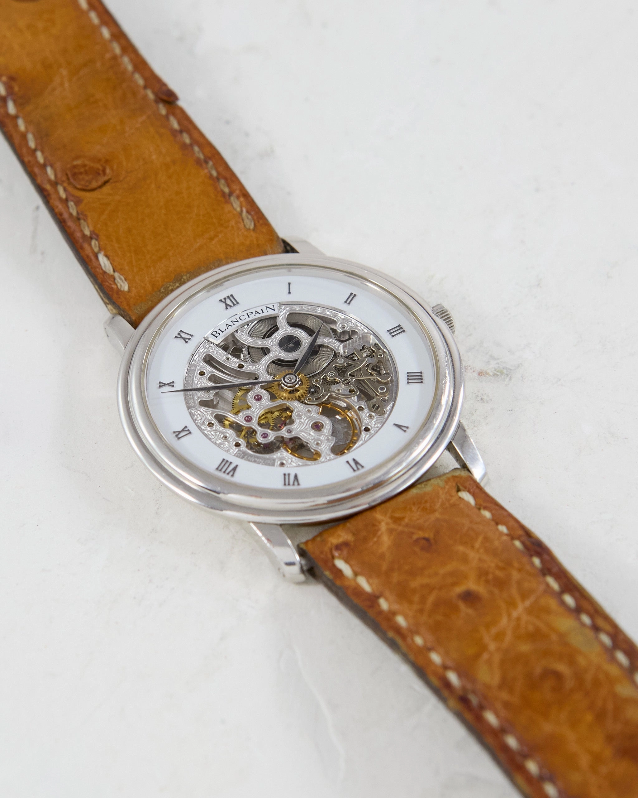Blancpain Villeret in Platinum with Skeleton Dial on Strap and Buckle