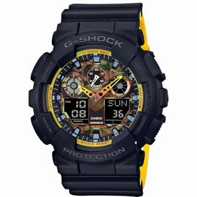 Casio Men's Watch - G-Shock Analog-Digital Dial Yellow and Black Strap | GA-100BY-1A