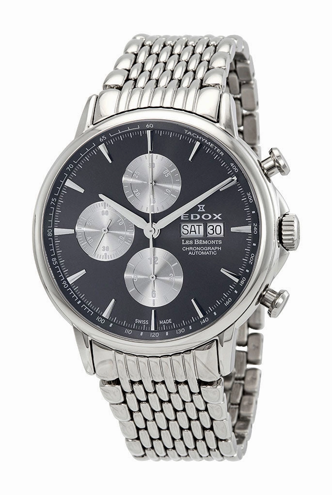 Edox Men's 01120-3M-GIN Les Bemonts Silver Stainless Steel Band Analog Watch Swiss Automatic Chronograph and Calendar