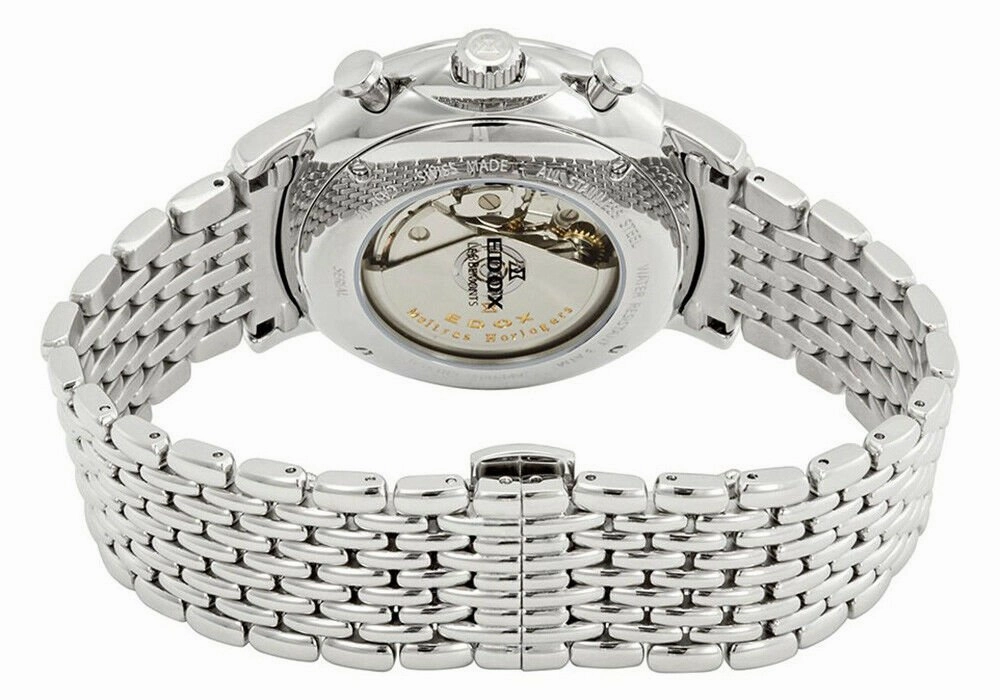 Edox Men's 01120-3M-GIN Les Bemonts Silver Stainless Steel Band Analog Watch Swiss Automatic Chronograph and Calendar