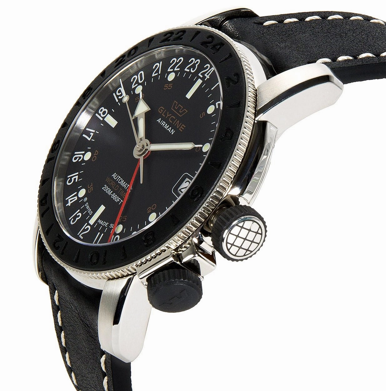 Glycine Airman 17 Sphair Automatic GMT World Timer Steel Mens Watch 3927.191 LB9B