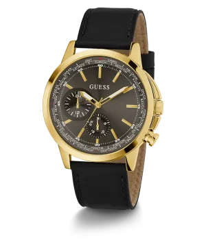 GUESS Mens Black Gold Tone Multi-function Watch