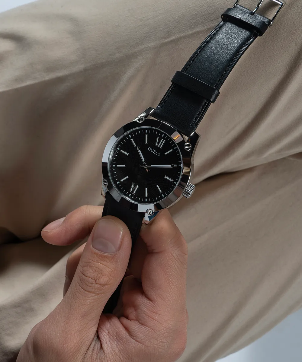 GUESS Mens Black Silver Analog Watch
