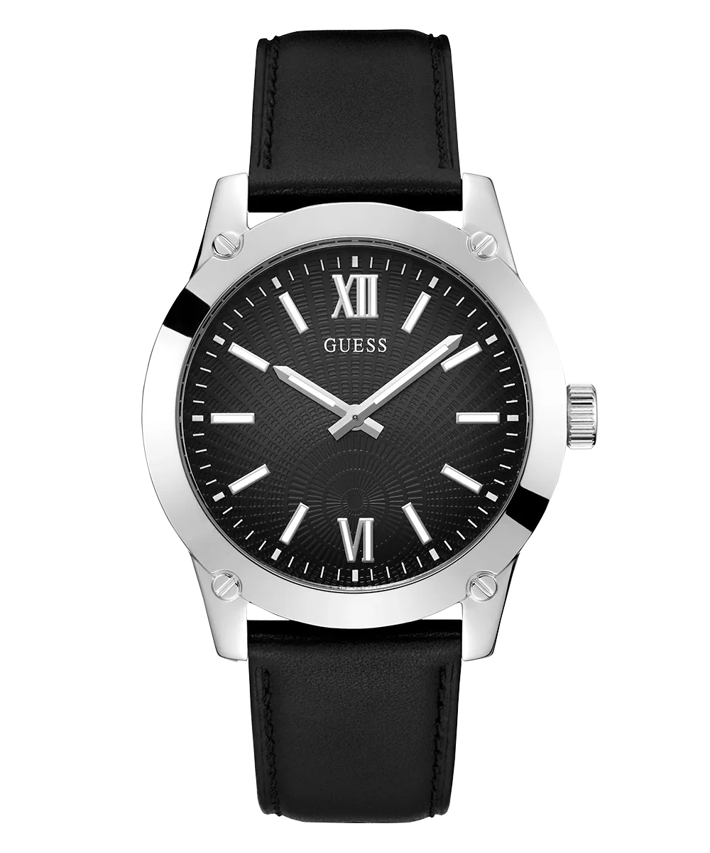 GUESS Mens Black Silver Analog Watch