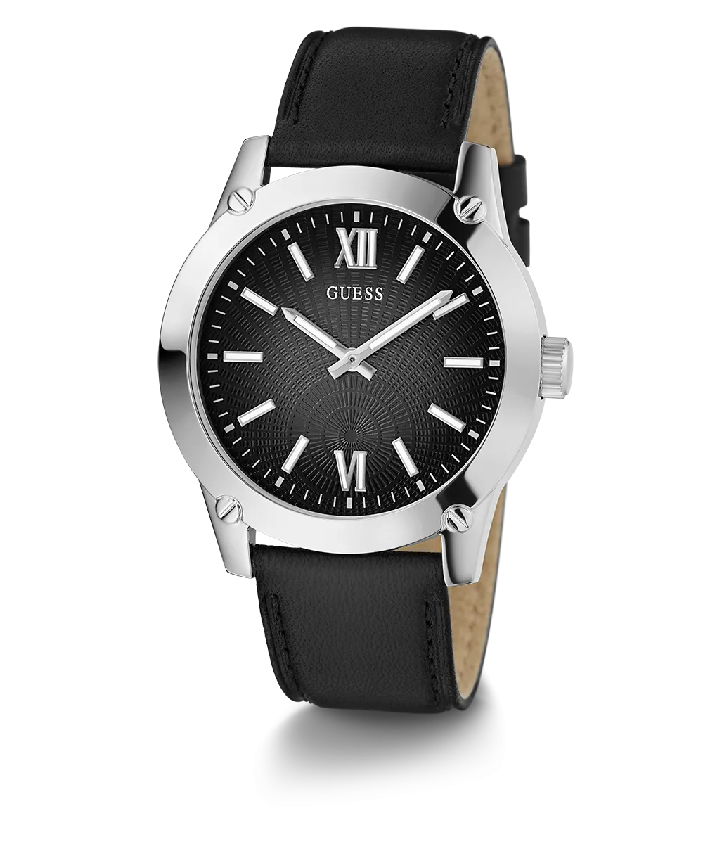 GUESS Mens Black Silver Analog Watch