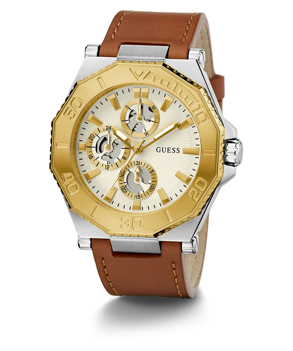 GUESS Mens Brown 2-Tone Multi-function Watch