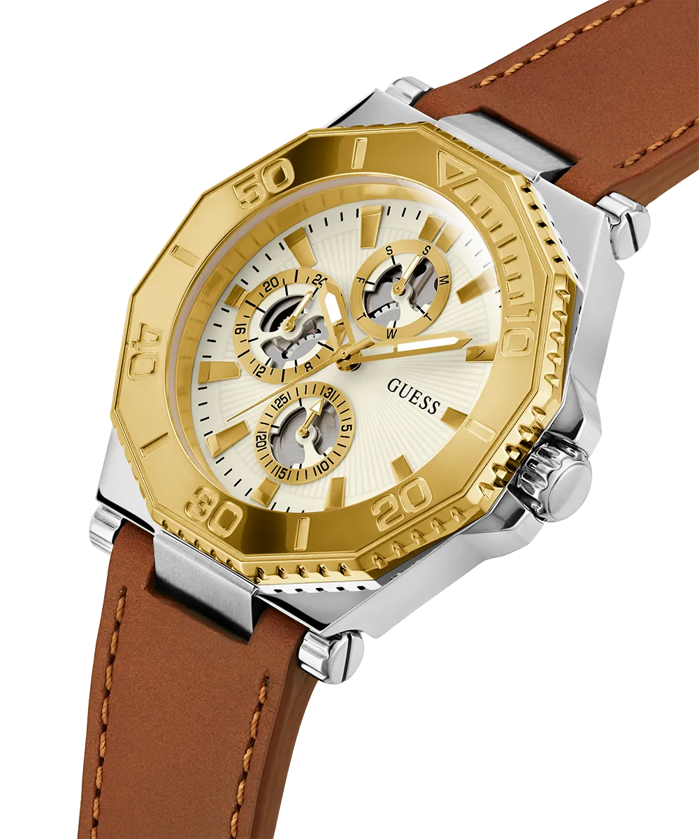 GUESS Mens Brown 2-Tone Multi-function Watch
