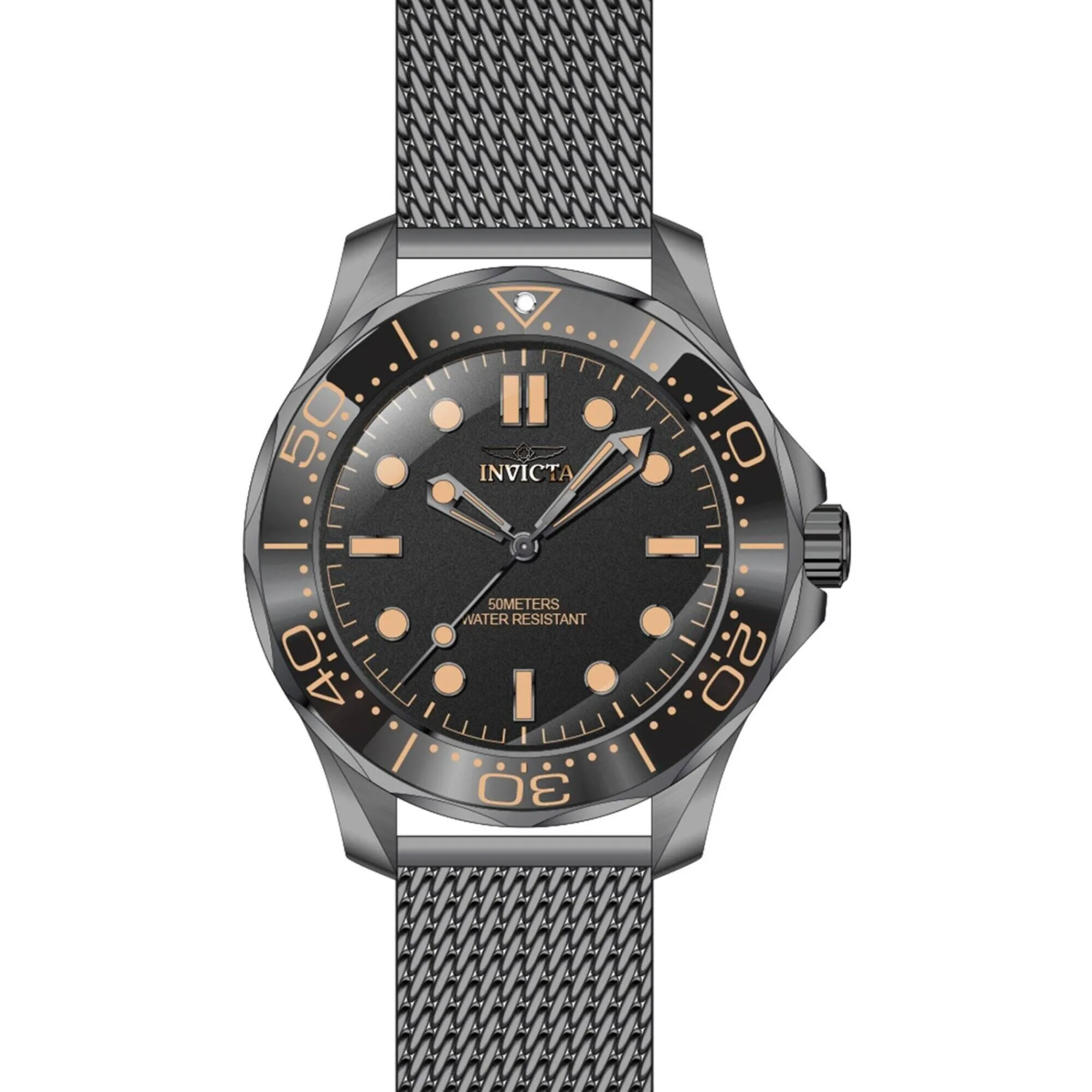 Invicta Men's Quartz Watch - Pro Diver Black Dial Gunmetal Mesh Bracelet | 45979