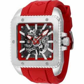 Invicta Men's Watch - Cuadro Mechanical Silver Tone, Red and Grey Dial Strap | 44002