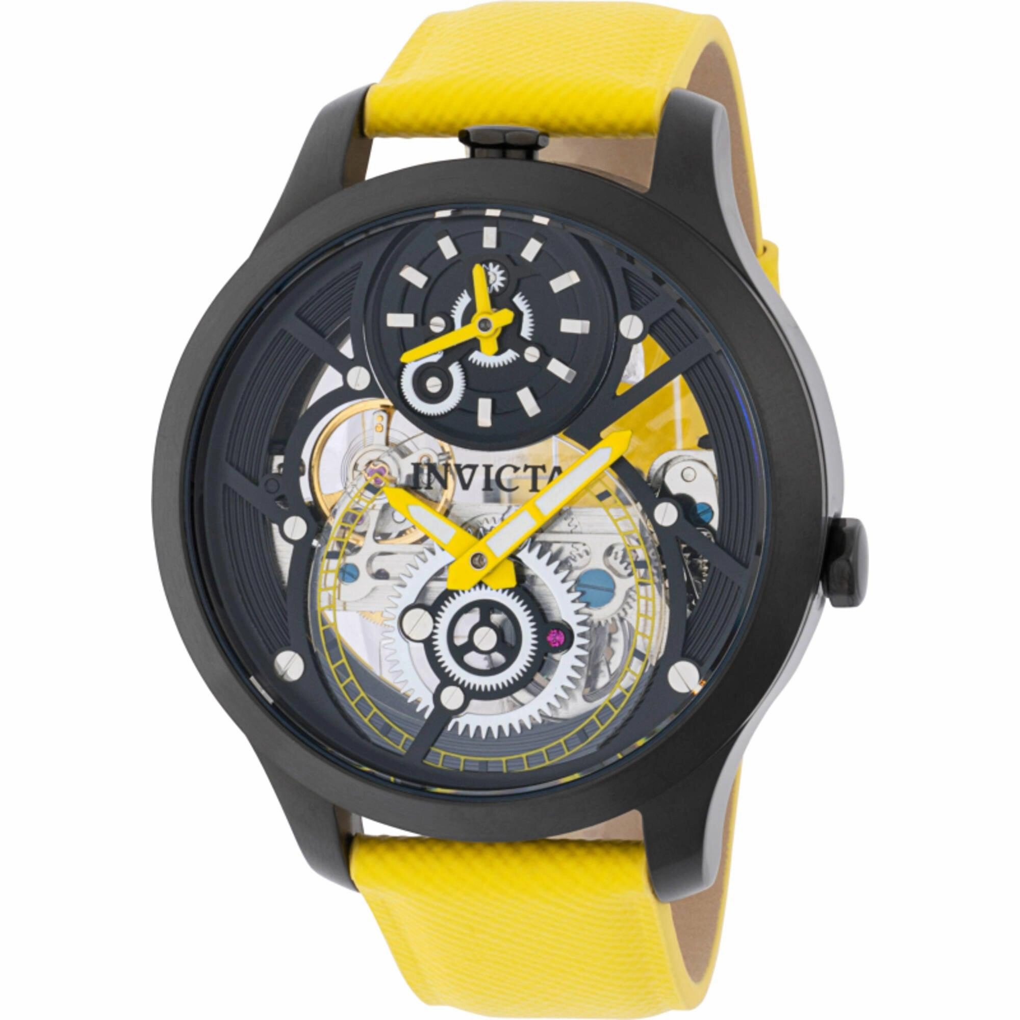 Invicta Men's Watch - Objet D Art Yellow, Silver, Black Dial Leather Strap | 44324
