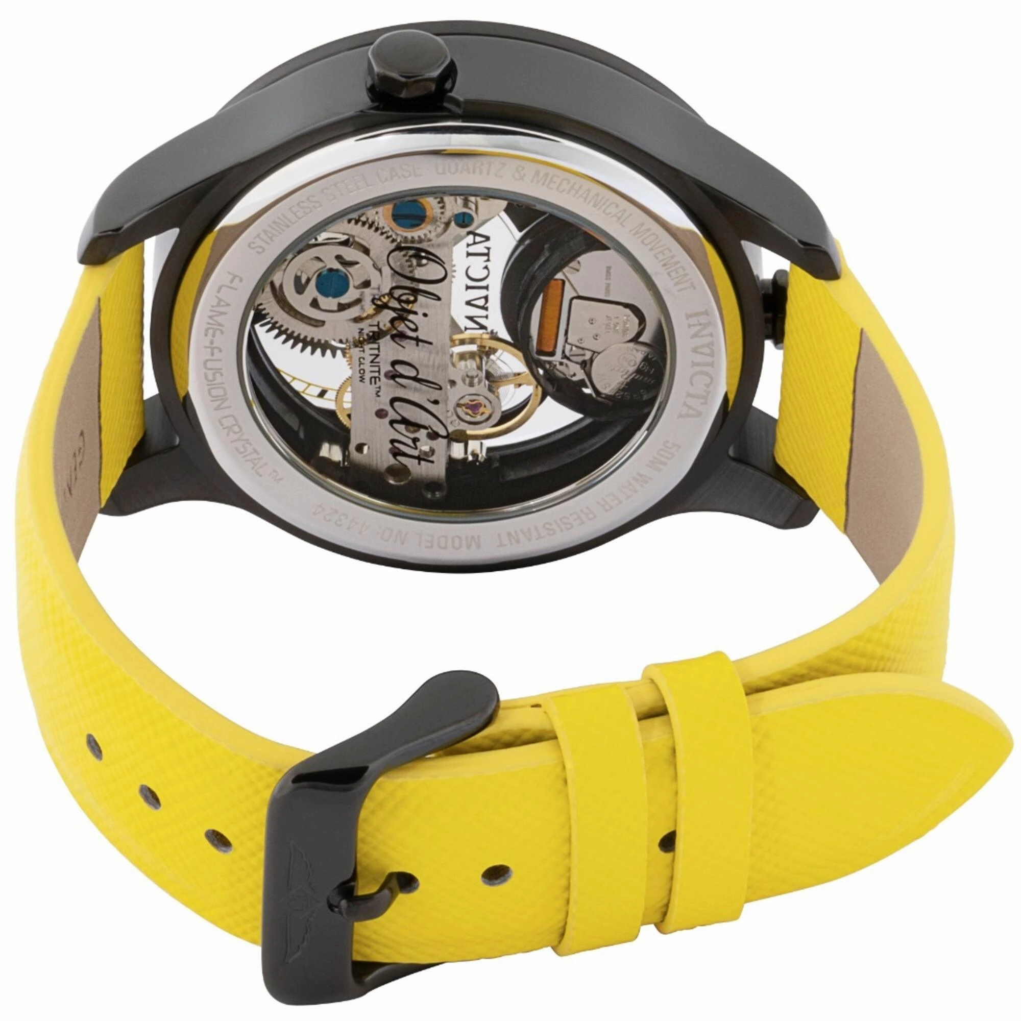 Invicta Men's Watch - Objet D Art Yellow, Silver, Black Dial Leather Strap | 44324