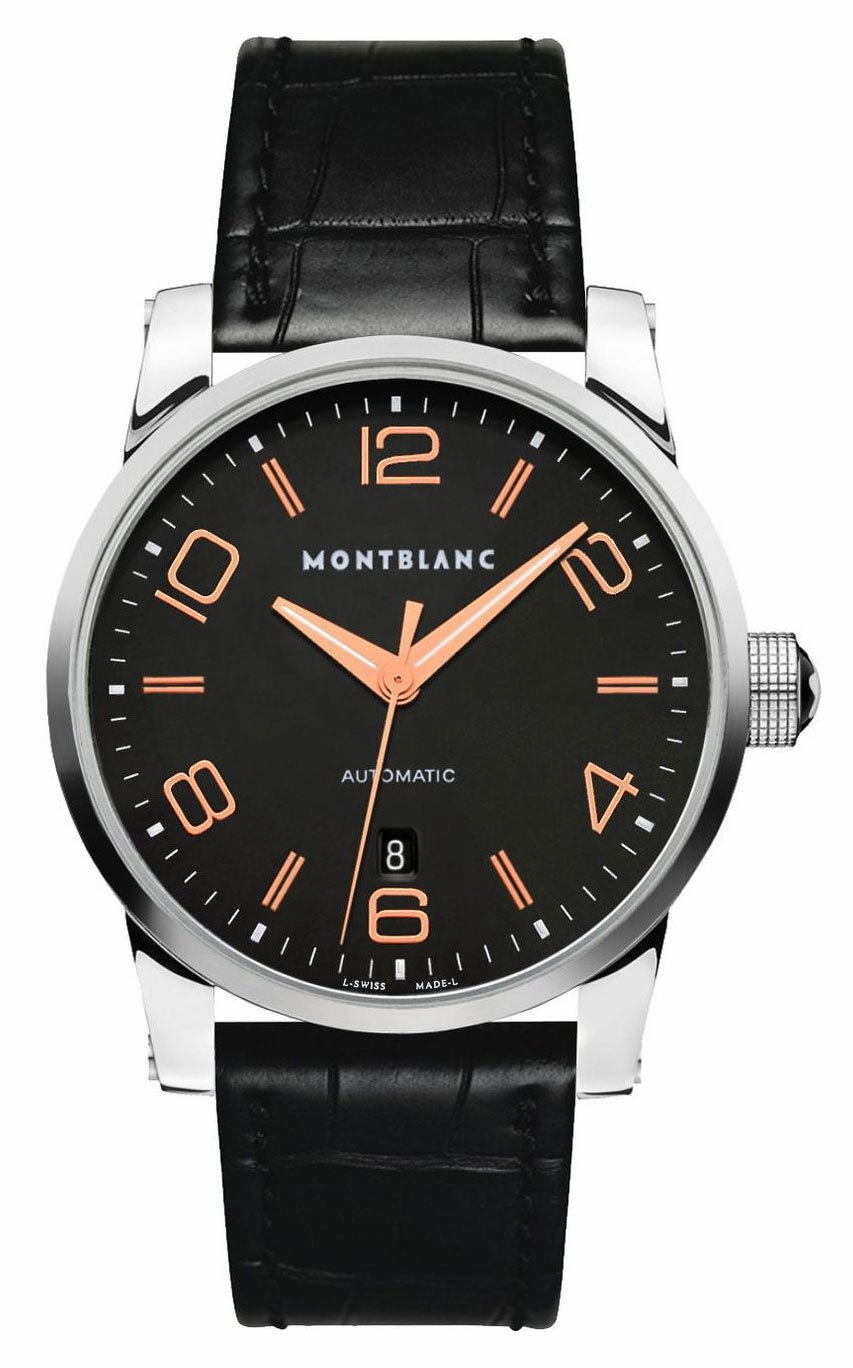 Montblanc Timewalker Black Dial Date Black Leather Strap Automatic Mens Watch 101551