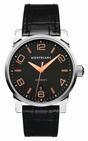 Montblanc Timewalker Black Dial Date Black Leather Strap Automatic Mens Watch 101551
