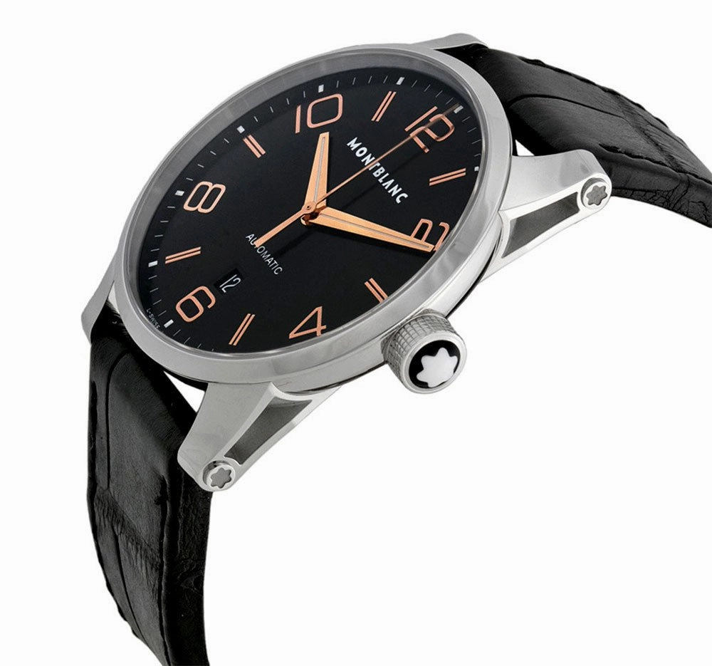 Montblanc Timewalker Black Dial Date Black Leather Strap Automatic Mens Watch 101551