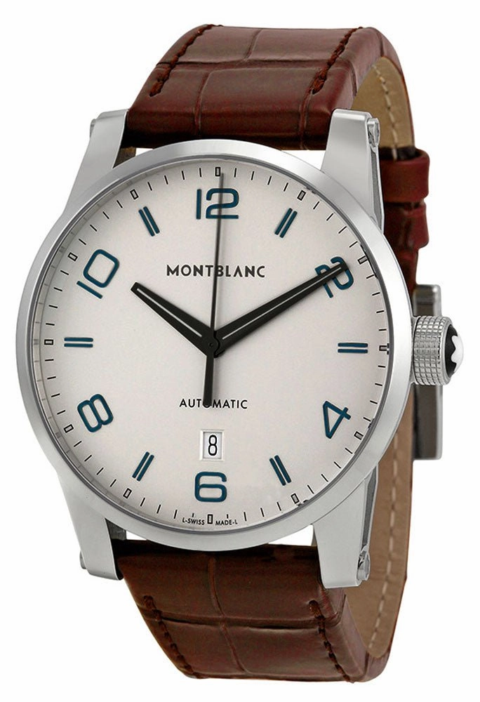 Montblanc Timewalker Silver Dial Date Brown Leather Strap Automatic Mens Watch 110338