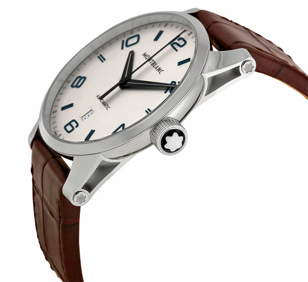 Montblanc Timewalker Silver Dial Date Brown Leather Strap Automatic Mens Watch 110338