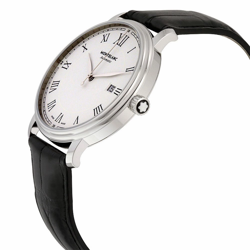 Montblanc Tradition White Dial Date Black Leather Strap Automatic Mens Watch 112609