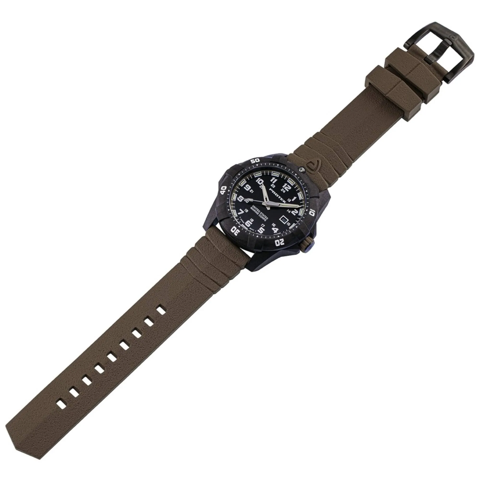 ProTek Men's Watch - USMC Series Quartz Brown Genuine Rubber Strap Date Dive | 1016D