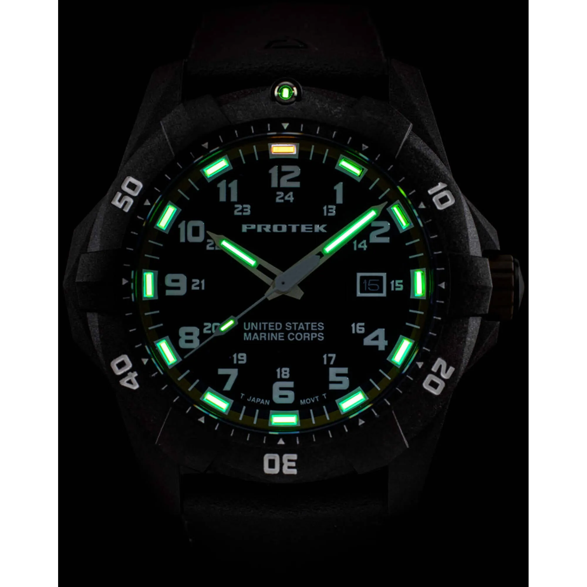 ProTek Men's Watch - USMC Series Quartz Brown Genuine Rubber Strap Date Dive | 1016D
