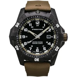 ProTek Men's Watch - USMC Series Quartz Brown Genuine Rubber Strap Date Dive | 1016D