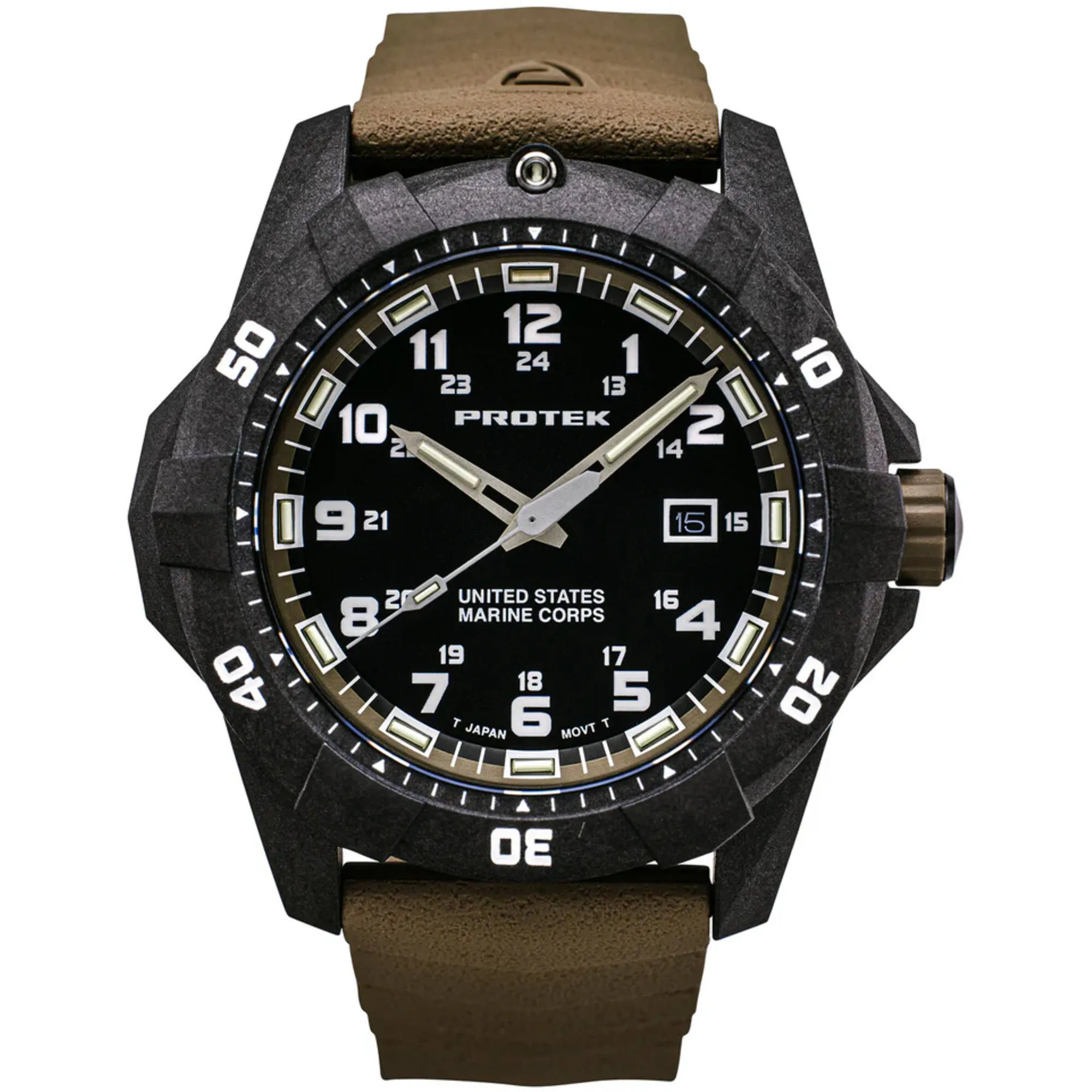 ProTek Men's Watch - USMC Series Quartz Brown Genuine Rubber Strap Date Dive | 1016D