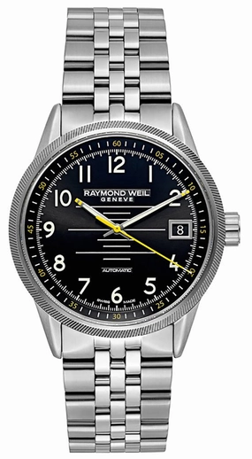 Raymond Weil Freelancer Stainless Steel Analog Automatic Mens Sports Watch Black Dial Calendar 2754-ST-05200