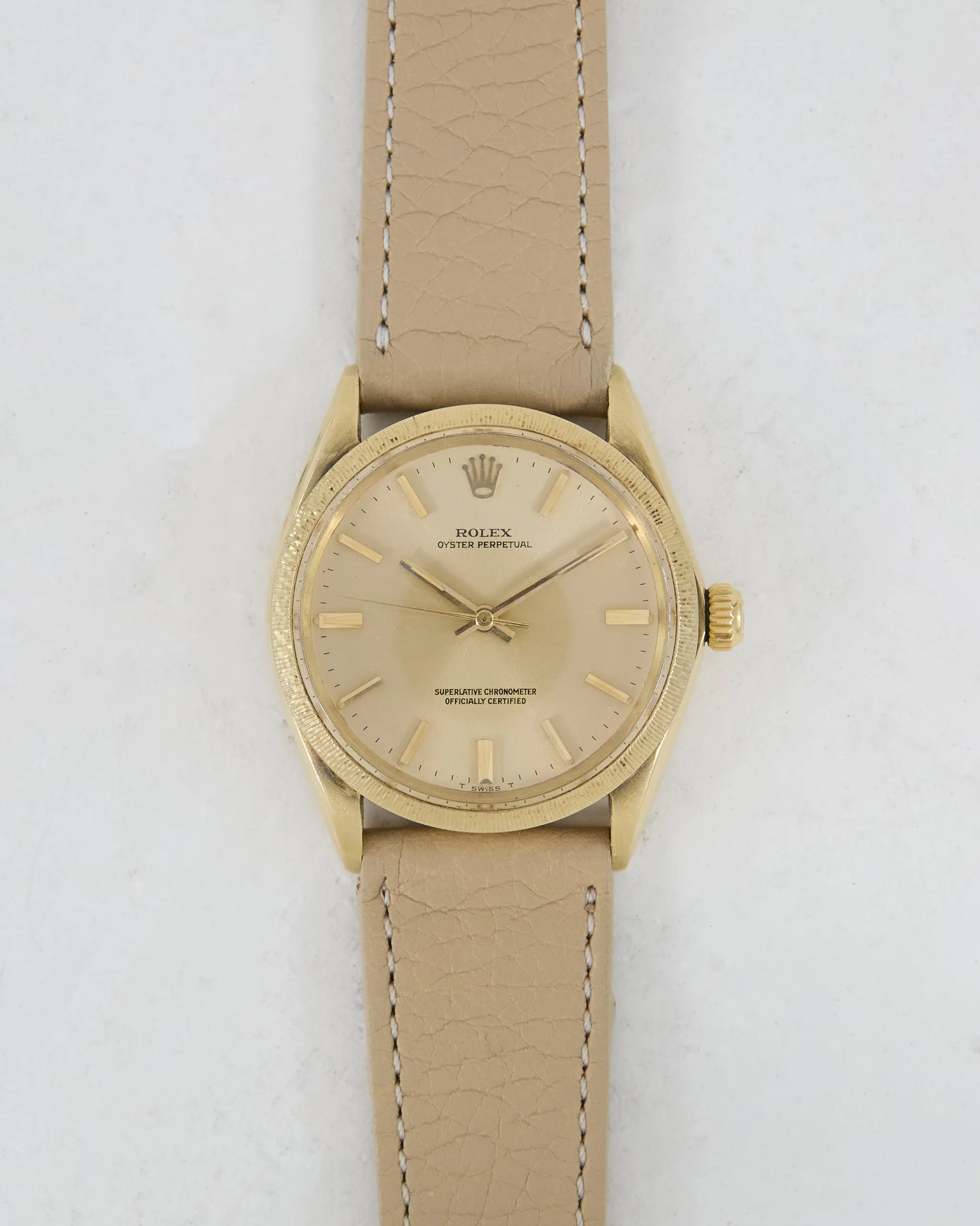 Rolex Oyster Perpetual with Bark Bezel in 14K Gold