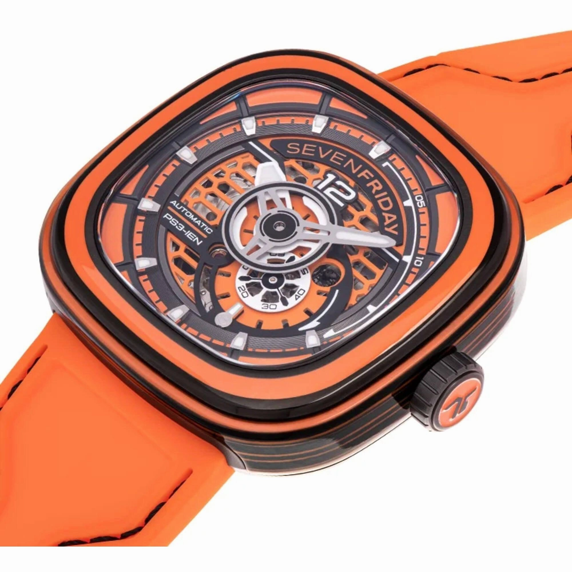 SevenFriday Men's Watch - PS Series CCO Semi-Skeleton Dial Orange Strap | PS3-03