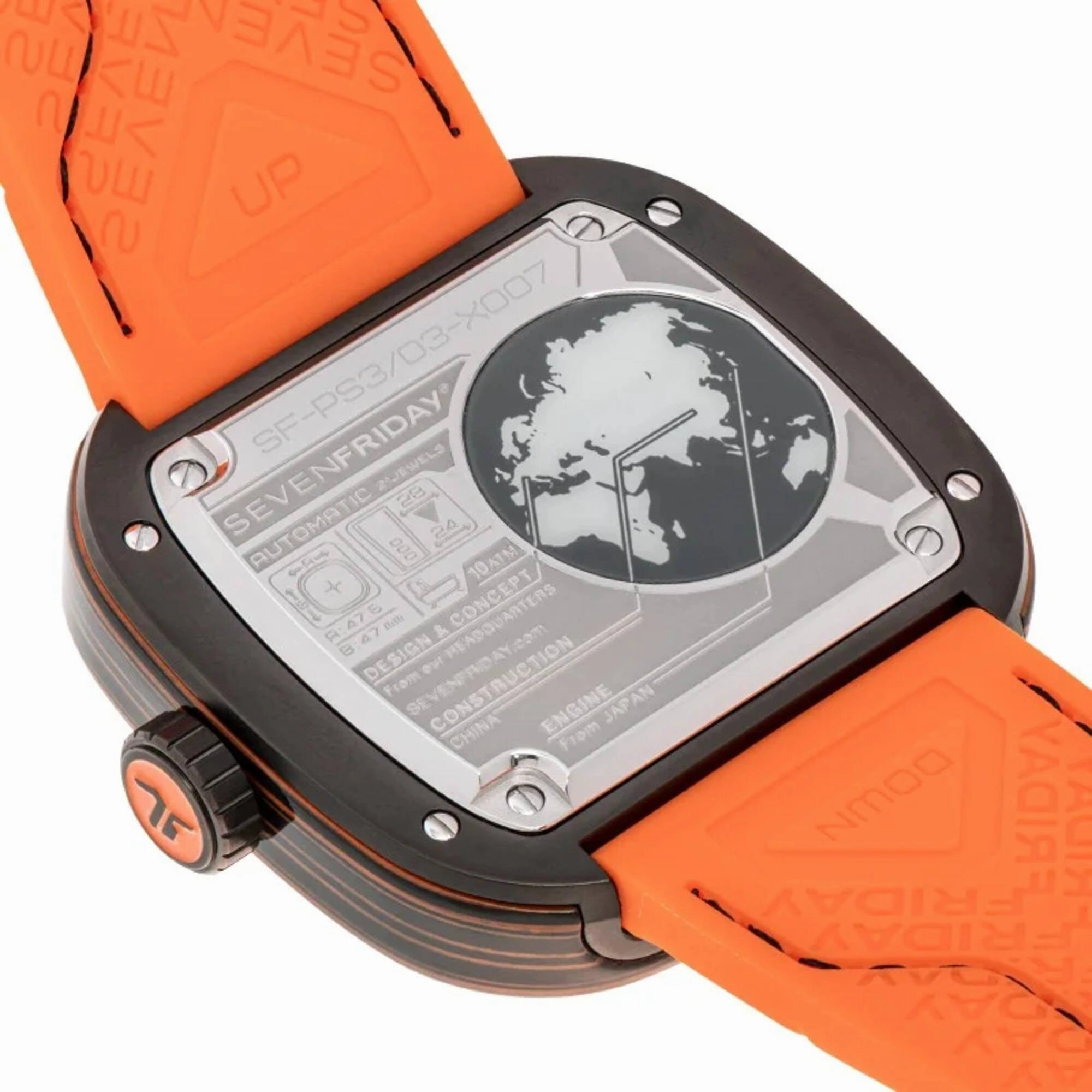 SevenFriday Men's Watch - PS Series CCO Semi-Skeleton Dial Orange Strap | PS3-03