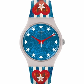 Swatch Unisex Watch - Anavah Swiss Quartz Blue Dial Silicone Rubber Strap | SUOT101