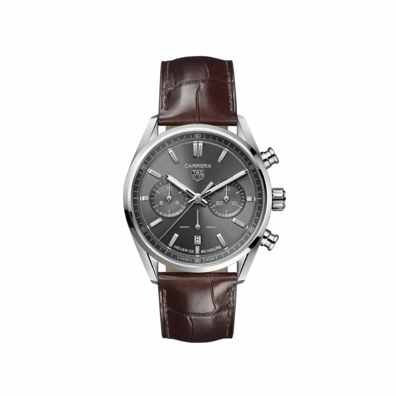 Tag Heuer Carrera 42mm Automatic Chronograph w/Fly Back - Grey/Brown Leather