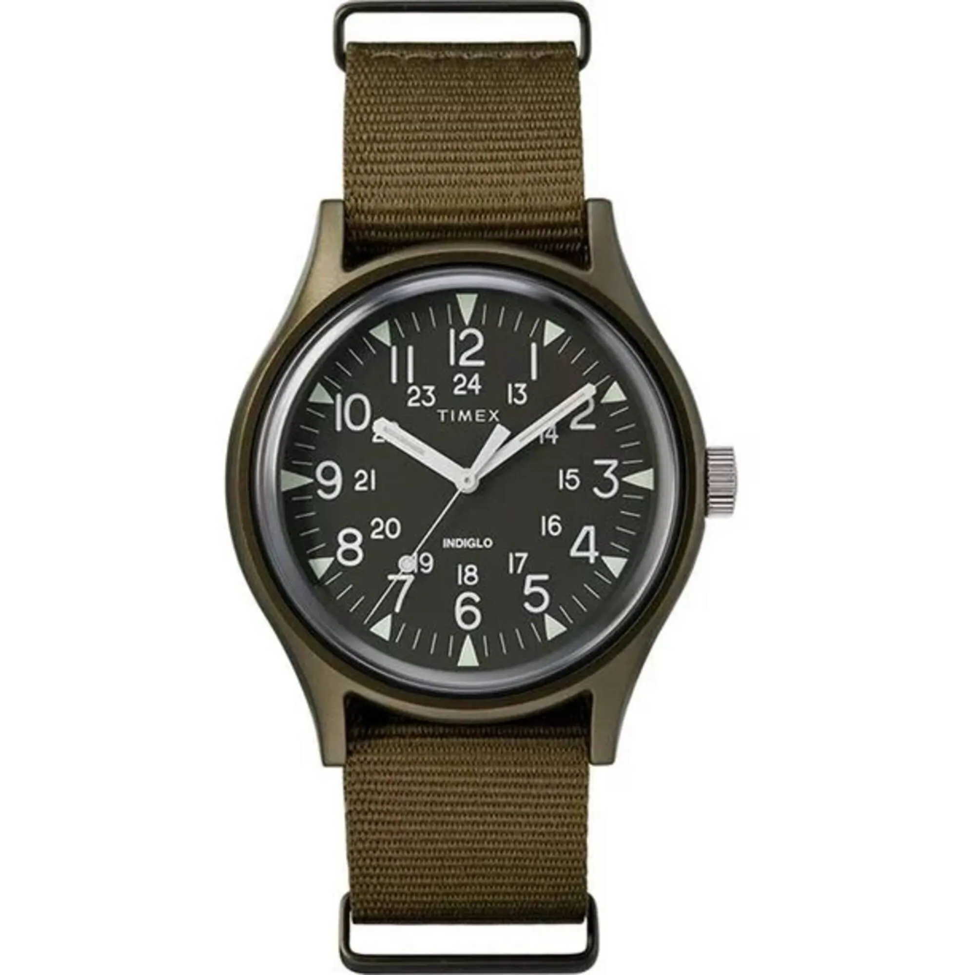 Timex Men's Watch - MK1 Indiglo Backlight Black Dial Brown Nylon Strap | TW2R37500VQ