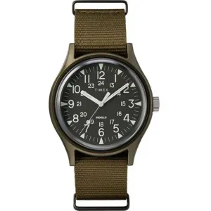 Timex Men's Watch - MK1 Indiglo Backlight Black Dial Brown Nylon Strap | TW2R37500VQ