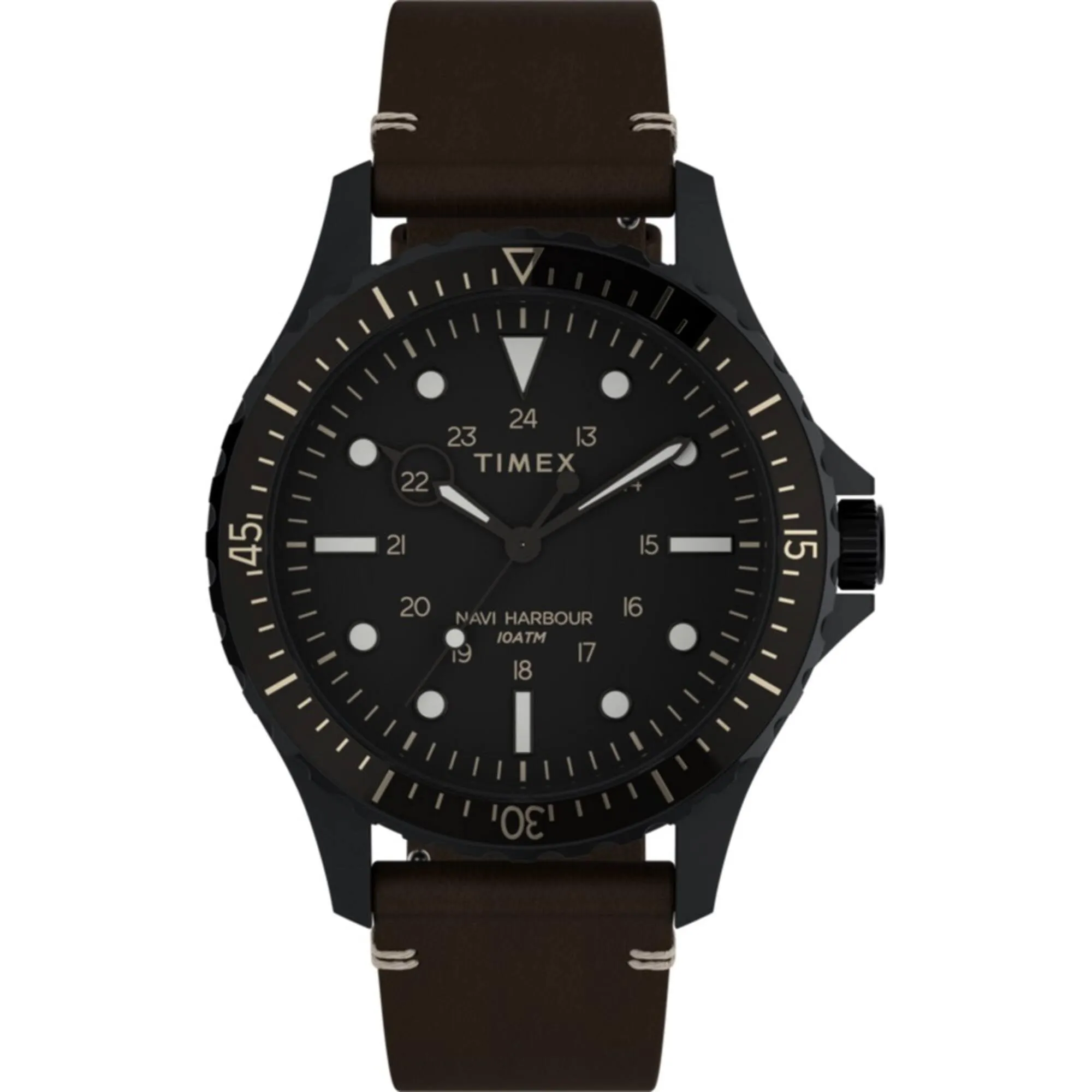 Timex Men's Watch - Navi XL Rotating Bezel Black Dial Leather Strap | TW2V45400VQ