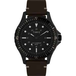 Timex Men's Watch - Navi XL Rotating Bezel Black Dial Leather Strap | TW2V45400VQ
