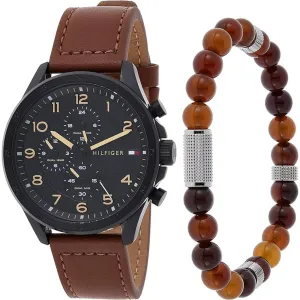 Tommy Hilfiger Men's Watch and Bracelet Gift Set - Black Dial Dual Time | 2770153