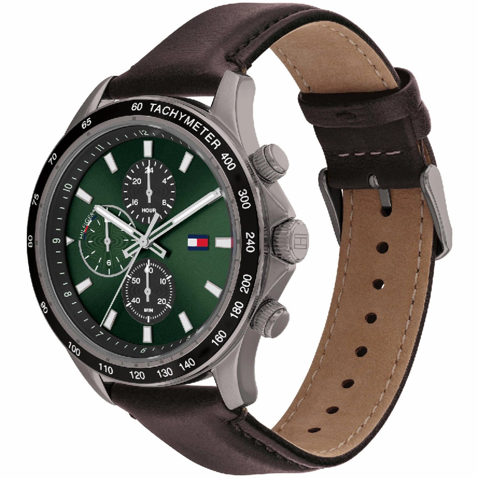 Tommy Hilfiger Men's Watch - Miles Dual Time Green and Black Dial Strap | 1792017